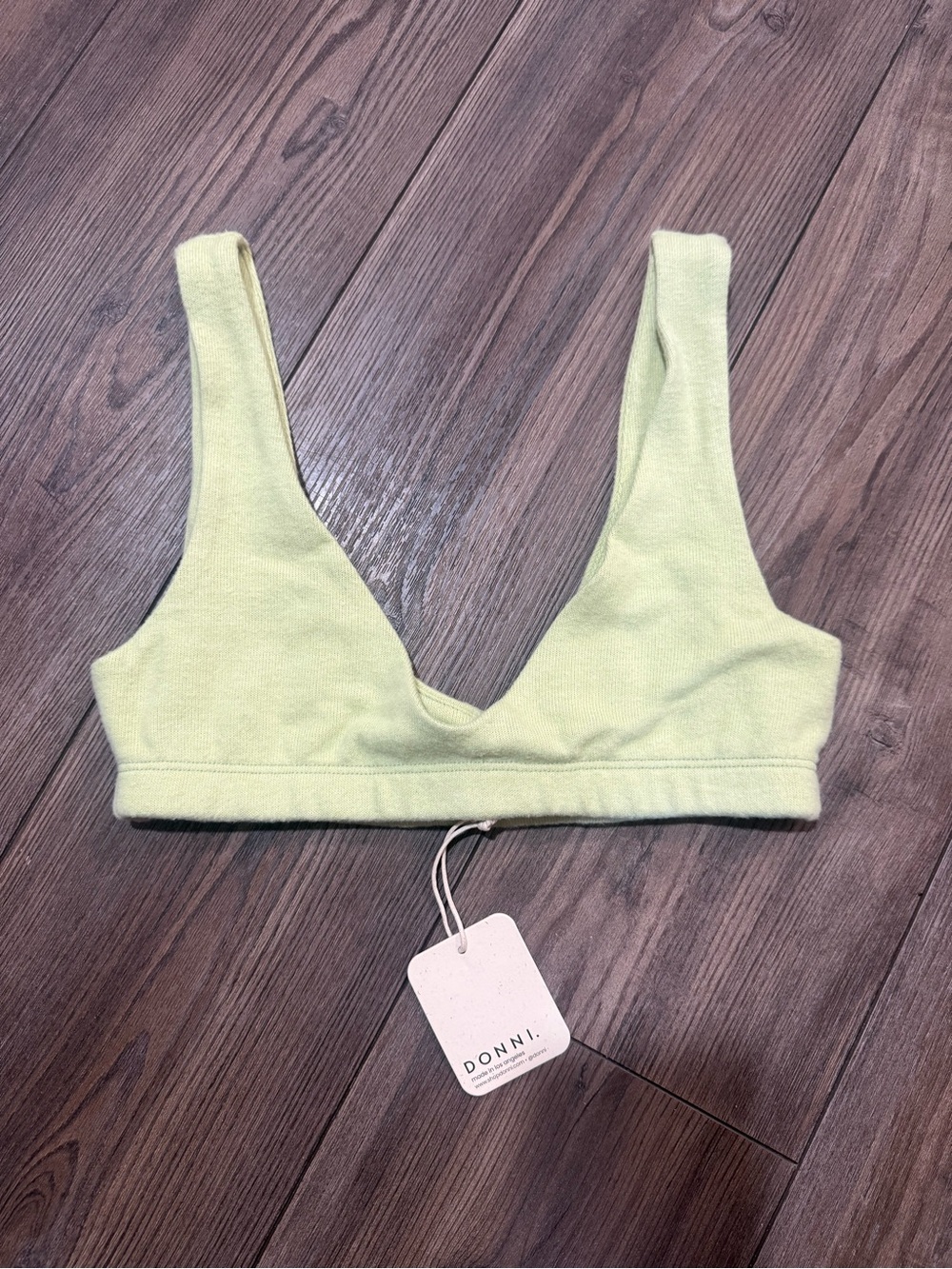 DONNI. Lime Green Plunge V-Neck Bralette Crop Top Size Small NWT